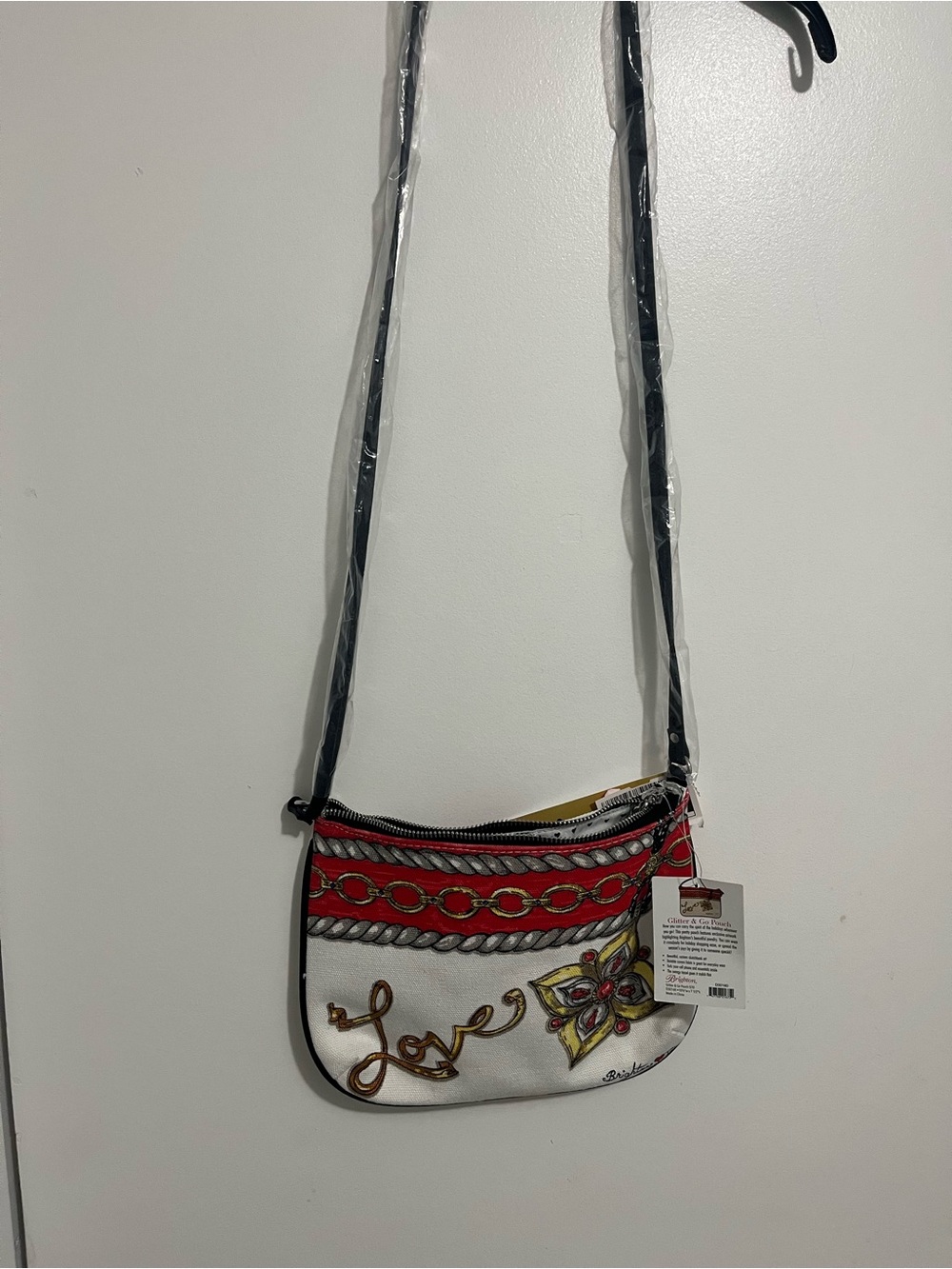 Brighton White & Red Crossbody Bag with Love Script